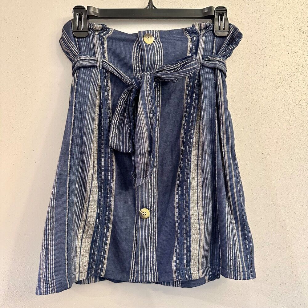 En Creme Women Blue/Beige Paperbag‎ Waist Mini Skirt M